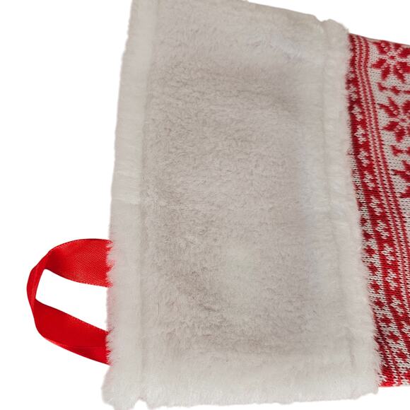 Red Knit Christmas Stocking Nordic Snowflake White Cuff 16” Holiday Decor - Picture 6 of 8